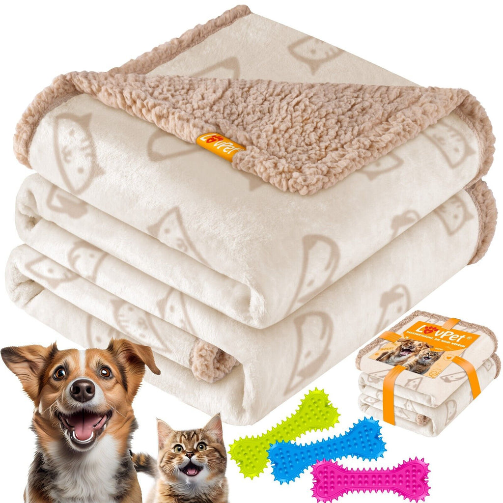 Waterproof Fleece Pet Mat + 3 Toy Bones