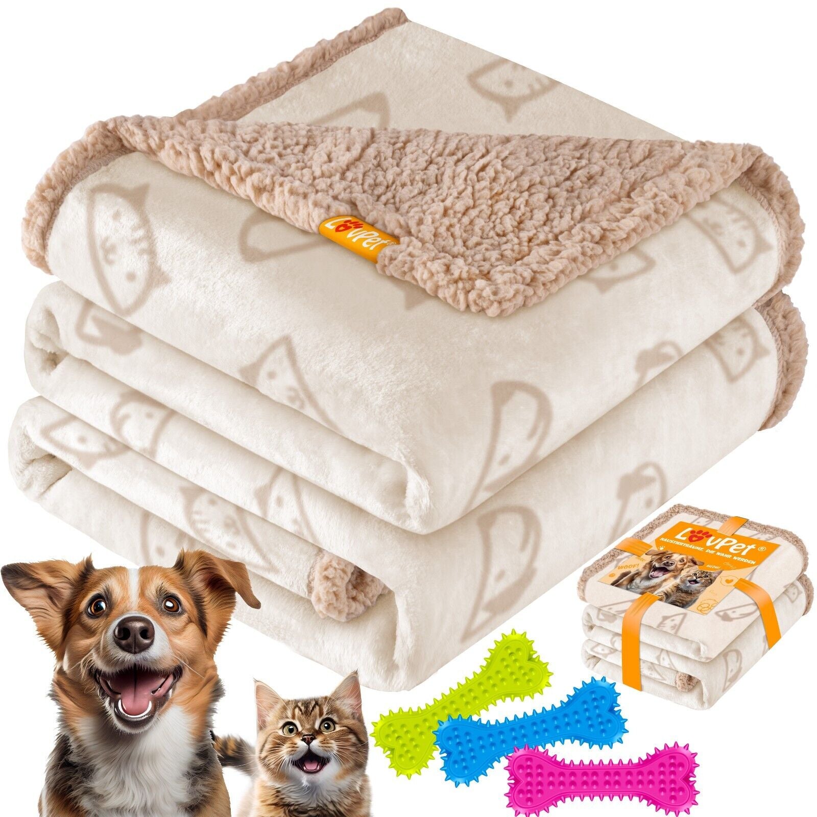 Waterproof Fleece Pet Mat + 3 Toy Bones