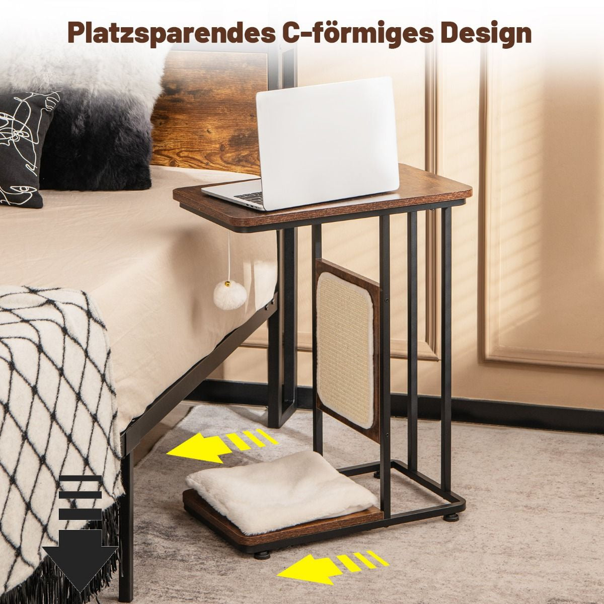 Rustic 4-in-1 Cat Side Table with Sisal Scratcher & Removable Cushion