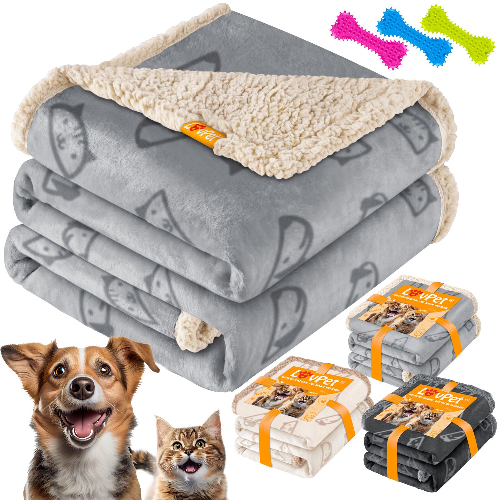 Waterproof Fleece Pet Mat + 3 Toy Bones