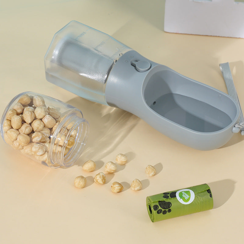 All-in-One Pet Travel Essentials: Water, Food & Waste Bag Dispenser