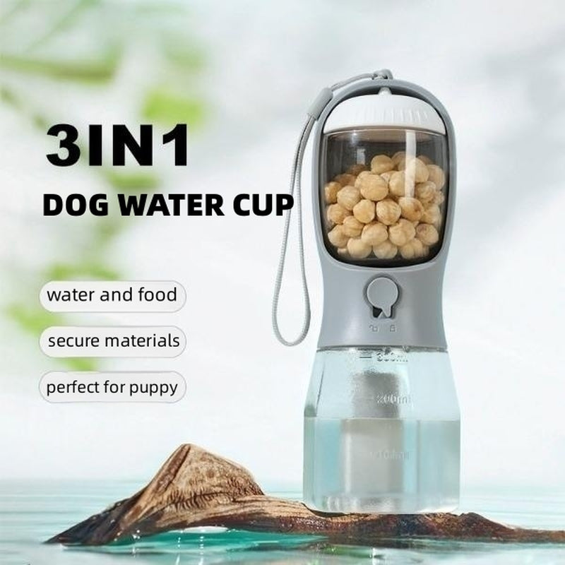 All-in-One Pet Travel Essentials: Water, Food & Waste Bag Dispenser