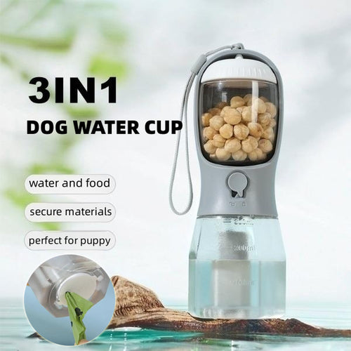 All-in-One Pet Travel Essentials: Water, Food & Waste Bag Dispenser
